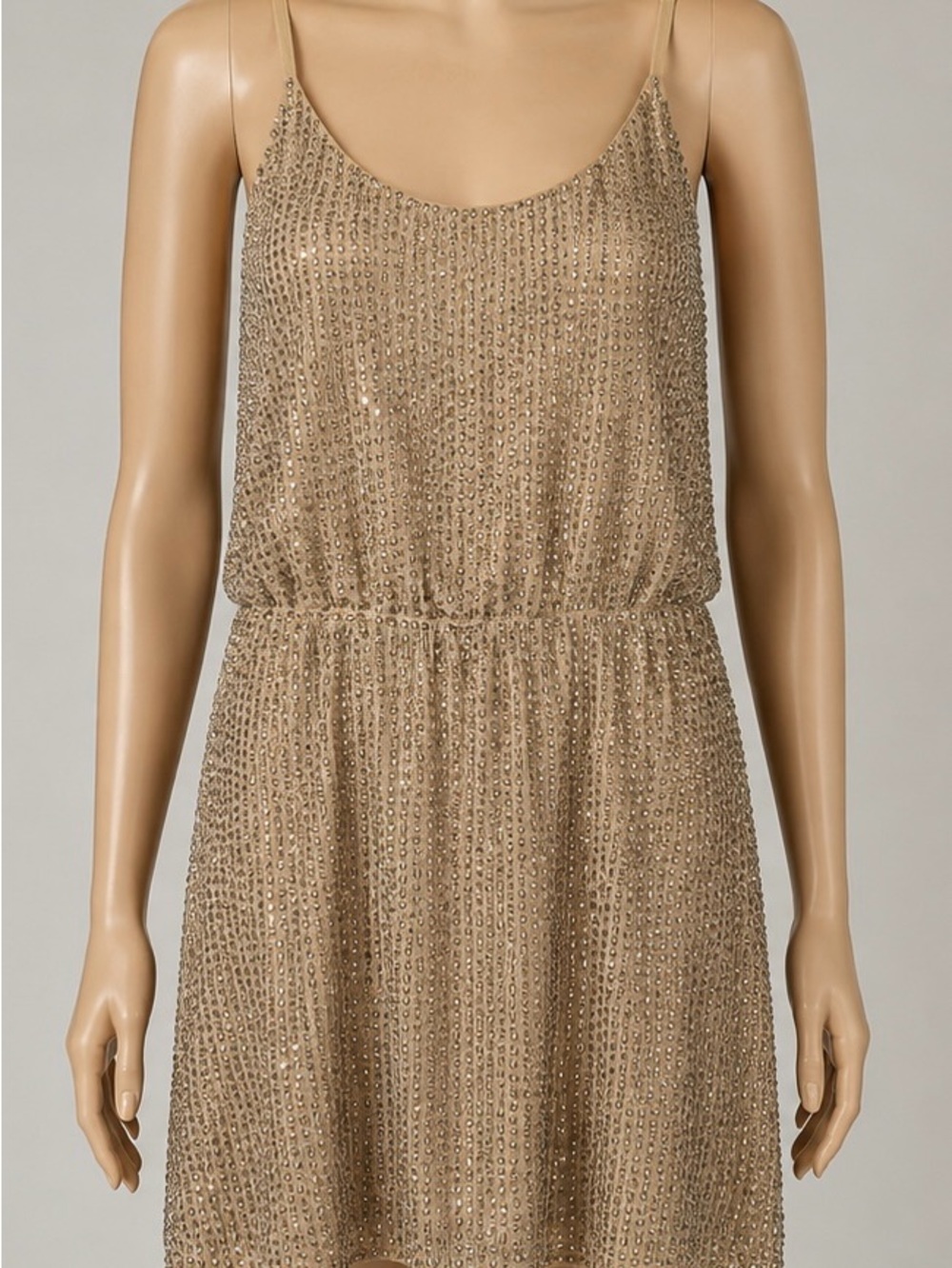 ARYNK Beaded Spaghetti-Strap Mini Dress - Taupe